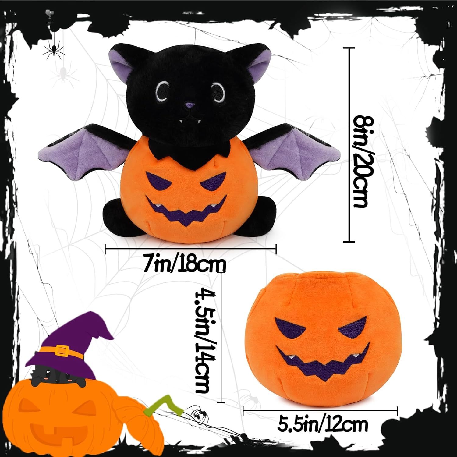 Halloween Bat Plush Stuffed Animal Toy with Pumpkin Clothes