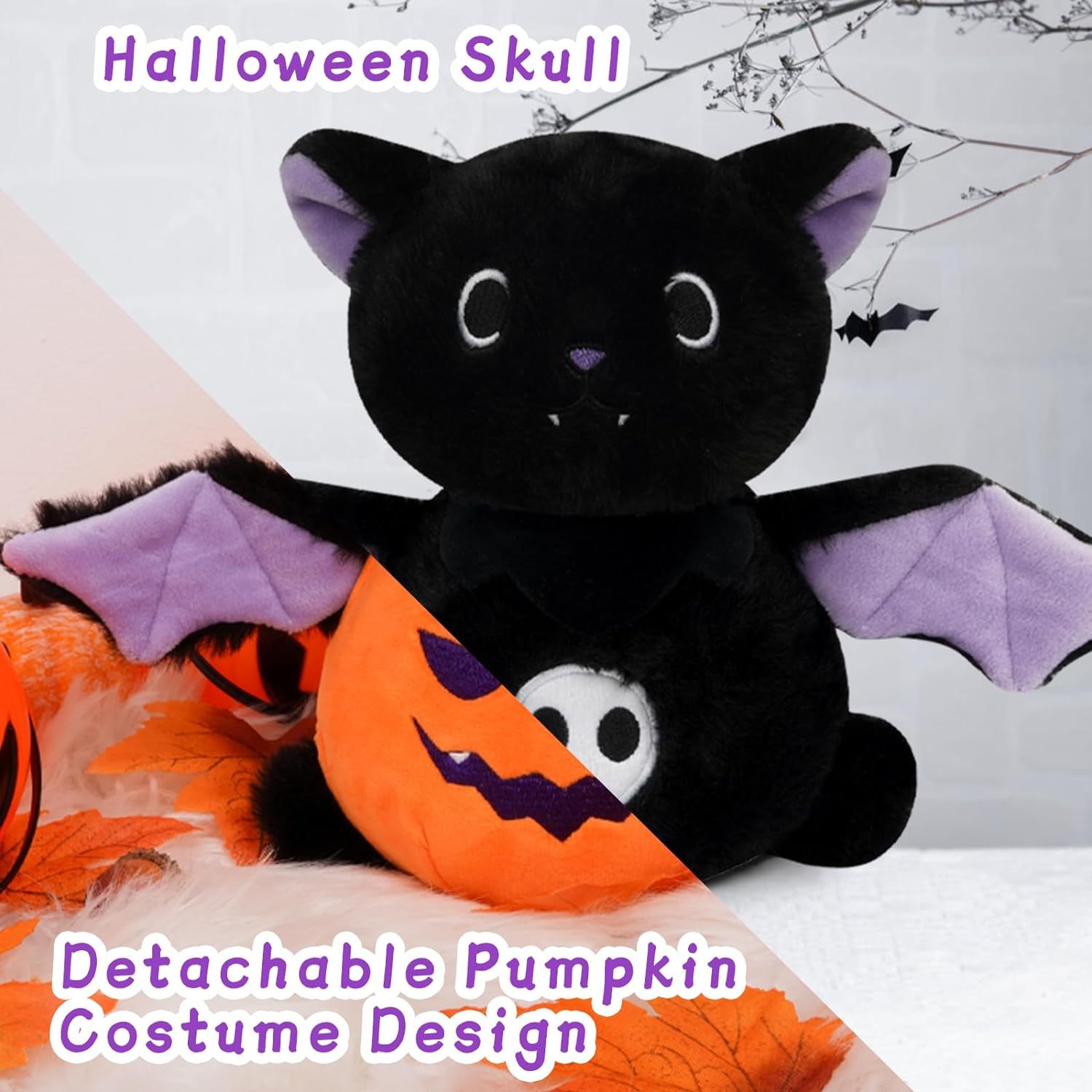 Halloween Bat Plush Stuffed Animal Toy with Pumpkin Clothes