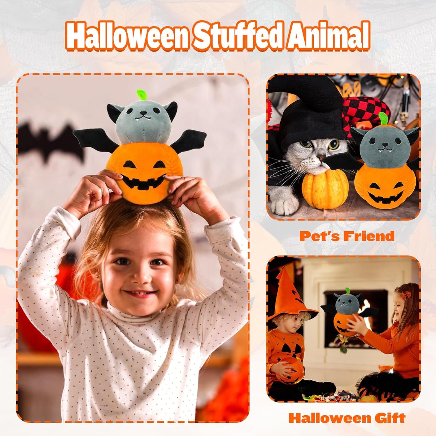 9in Halloween Stuffed Animals Bat Pumpkin Plush Gift