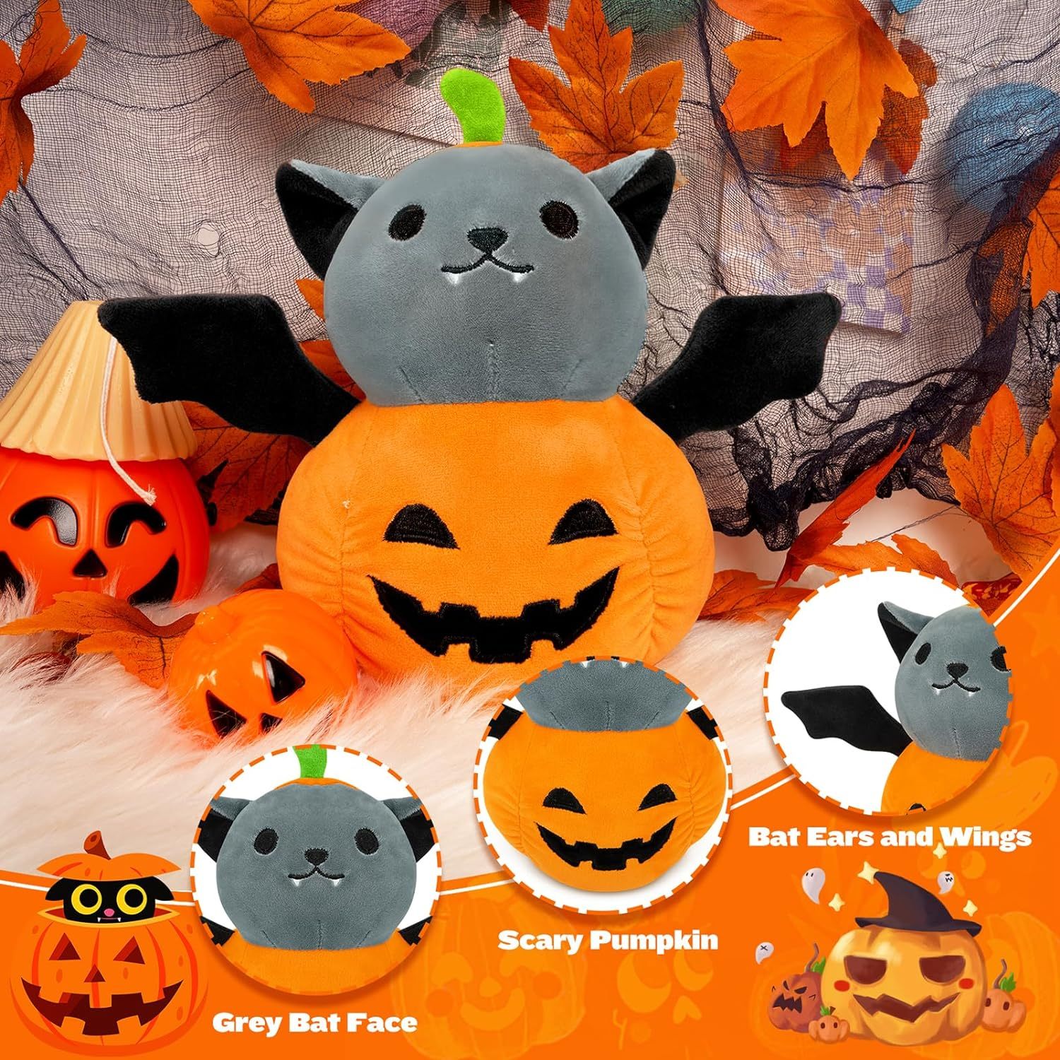 9in Halloween Stuffed Animals Bat Pumpkin Plush Gift