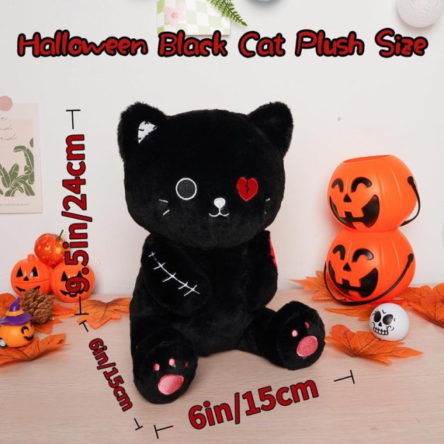 Super Soft Black Cat Plush Toys Halloween Decorations 9.5 Inches
