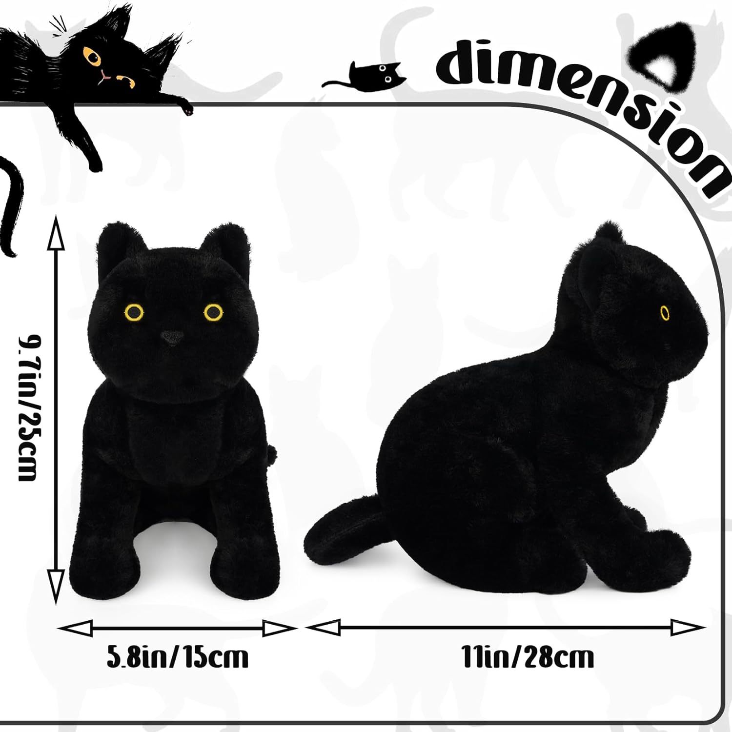 Soft Black Cat Plush Cat Stuffed Animal Toy for Kids Boys Girls
