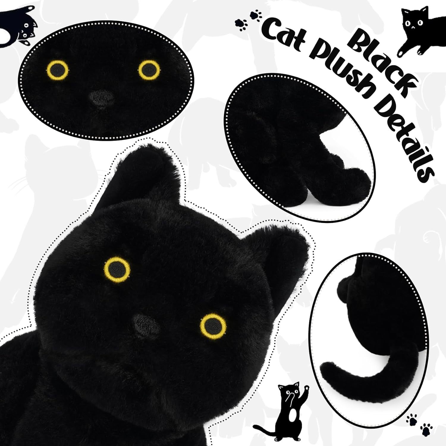 Soft Black Cat Plush Cat Stuffed Animal Toy for Kids Boys Girls