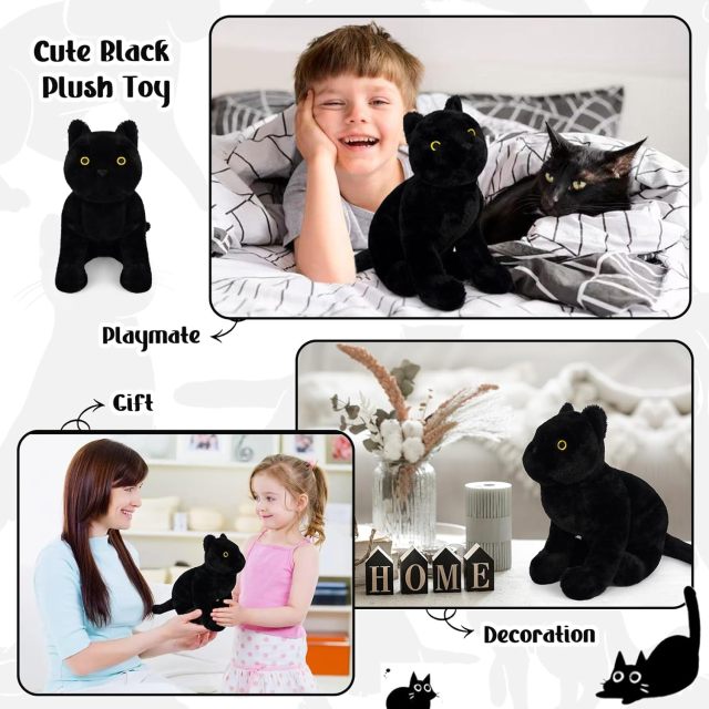 Soft Black Cat Plush Cat Stuffed Animal Toy for Kids Boys Girls