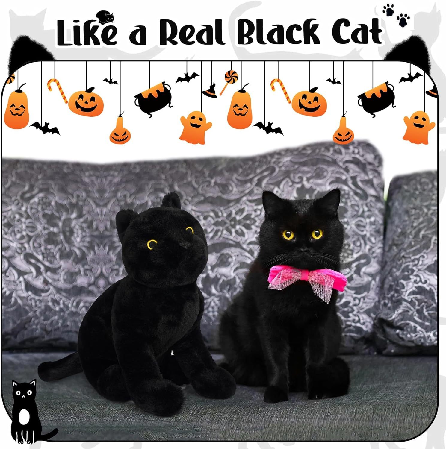 Soft Black Cat Plush Cat Stuffed Animal Toy for Kids Boys Girls