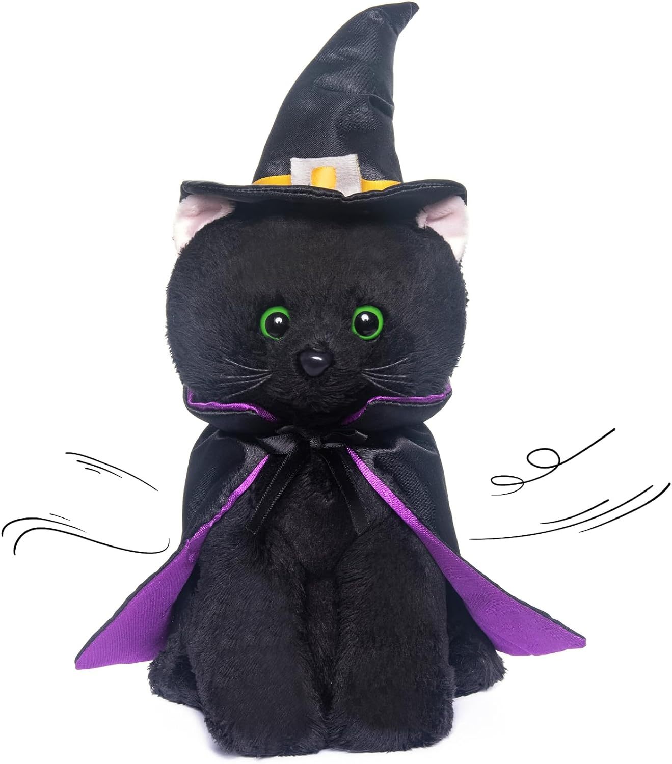 Black Cat Stuffed Animals Soft Plush Black Cat Toys with Witch Hat and Cloak 10 Inches