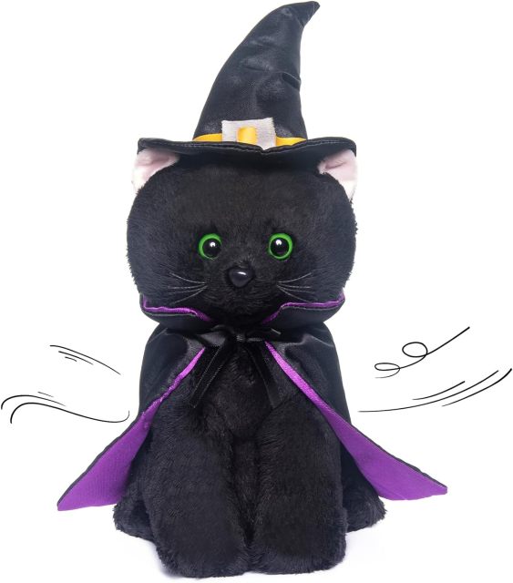 Black Cat Stuffed Animals Soft Plush Black Cat Toys with Witch Hat and Cloak 10 Inches