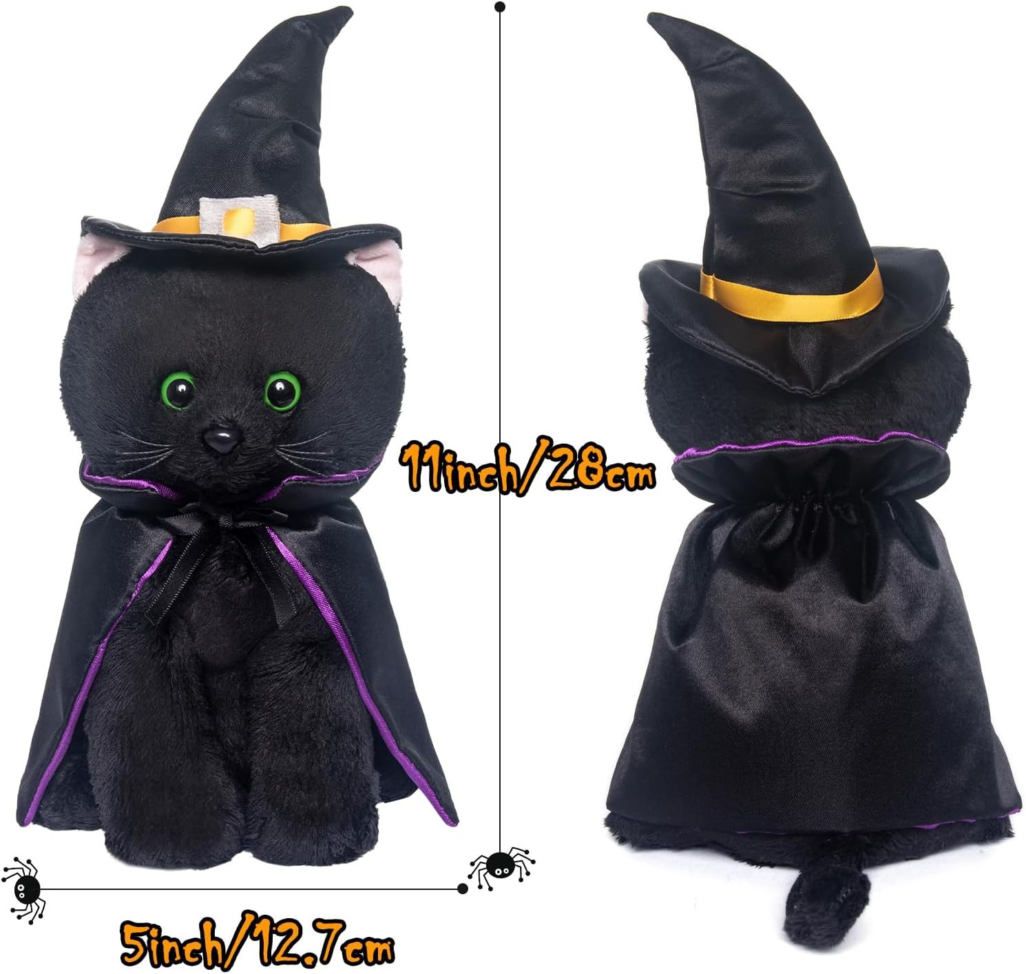 Black Cat Stuffed Animals Soft Plush Black Cat Toys with Witch Hat and Cloak 10 Inches
