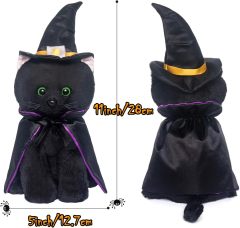 Black Cat Stuffed Animals Soft Plush Black Cat Toys with Witch Hat and Cloak 10 Inches
