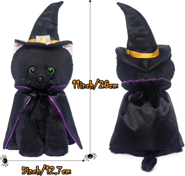 Black Cat Stuffed Animals Soft Plush Black Cat Toys with Witch Hat and Cloak 10 Inches