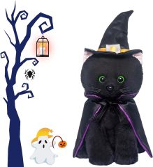 Black Cat Stuffed Animals Soft Plush Black Cat Toys with Witch Hat and Cloak 10 Inches