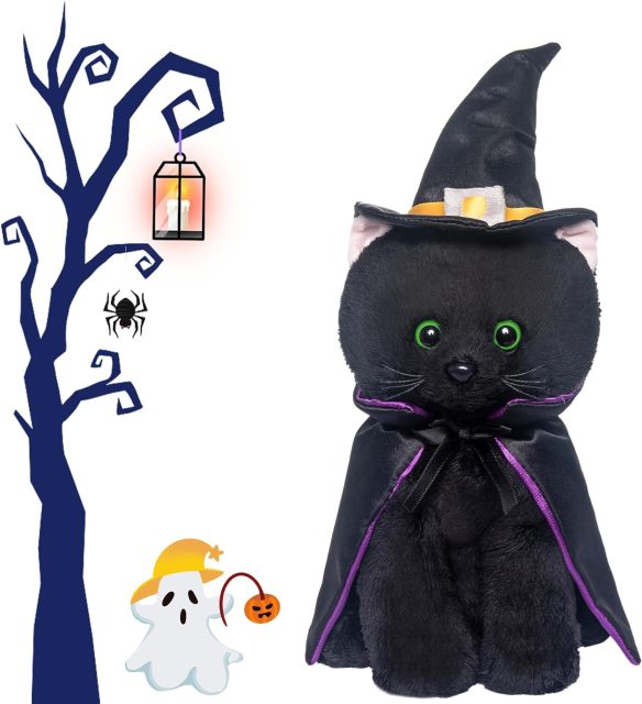 Black Cat Stuffed Animals Soft Plush Black Cat Toys with Witch Hat and Cloak 10 Inches