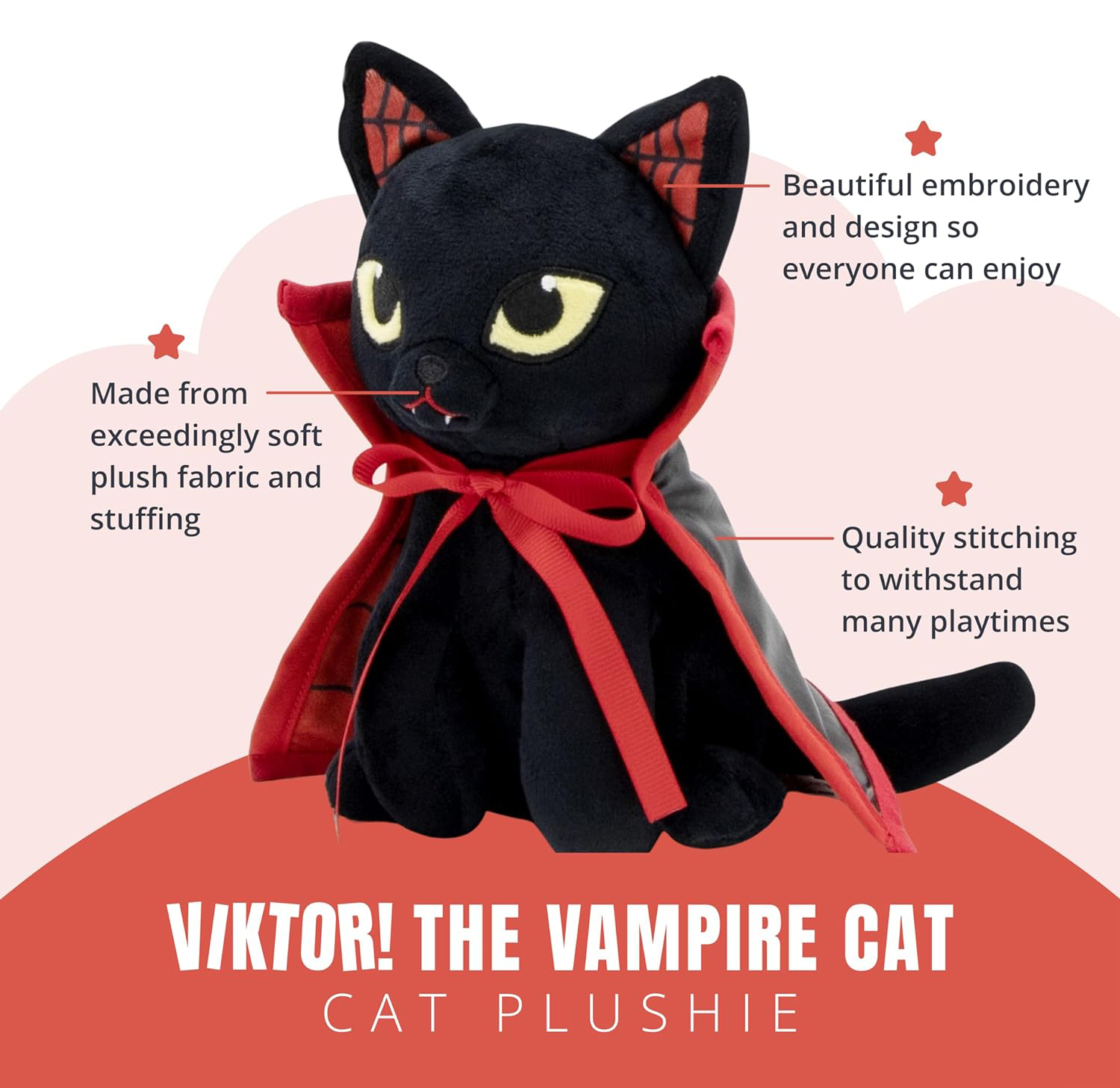 Cute Durable Halloween Black Cat Stuffed Animal 8 Inches