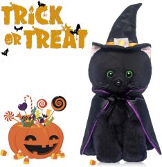 Black Cat Stuffed Animals Soft Plush Black Cat Toys with Witch Hat and Cloak 10 Inches