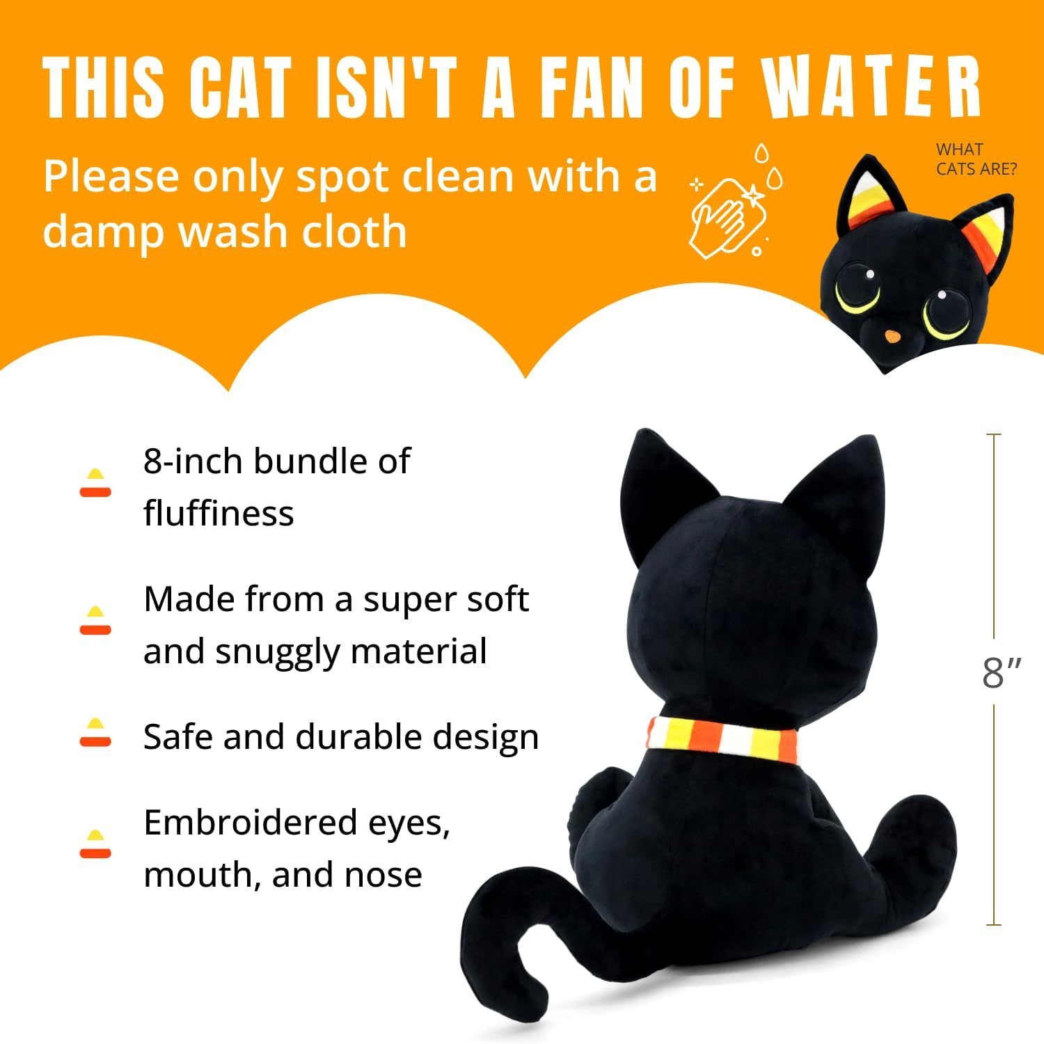 8” Stuffed Black Cat Plush Animal Witch Decorations