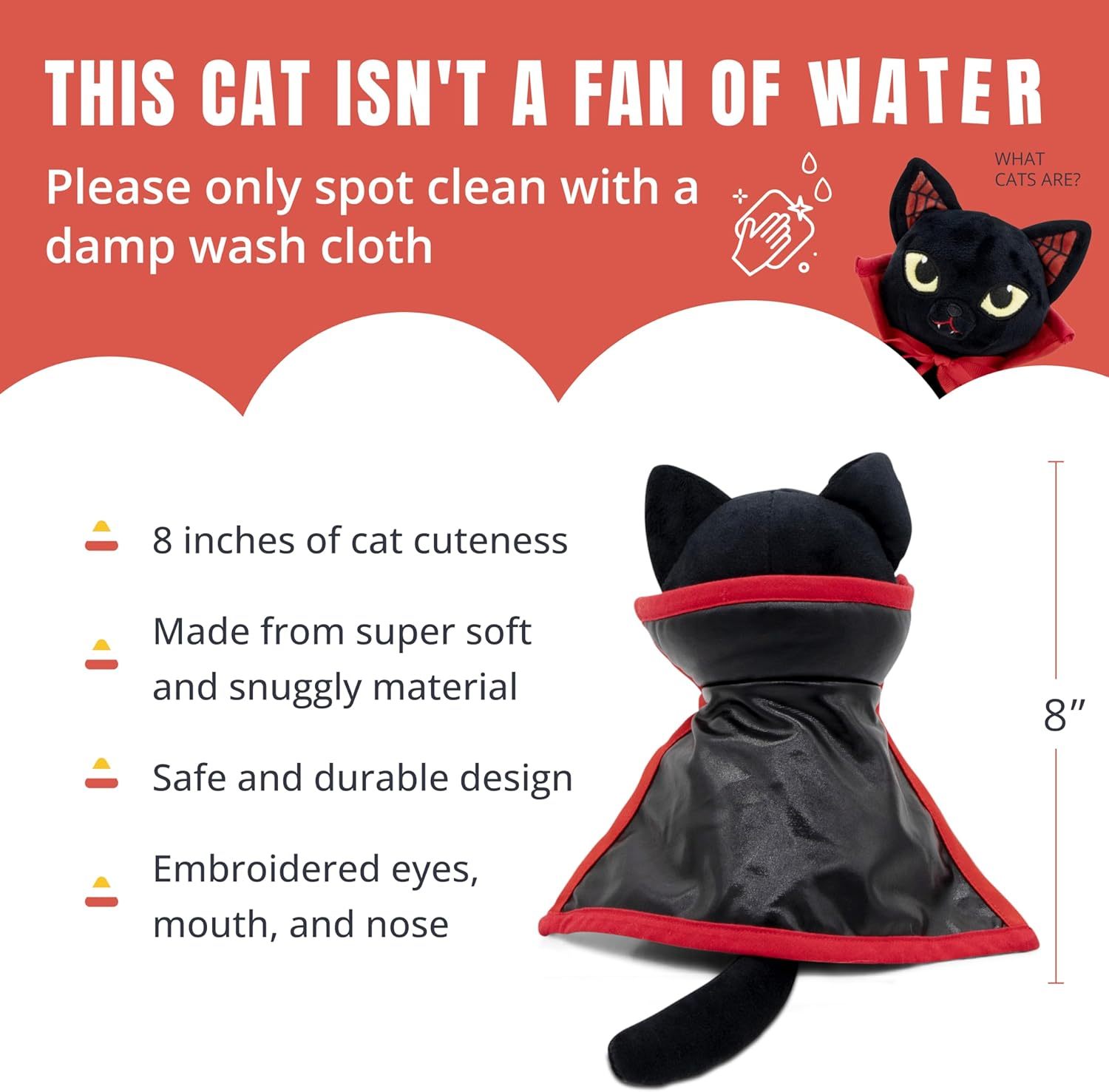 Cute Durable Halloween Black Cat Stuffed Animal 8 Inches