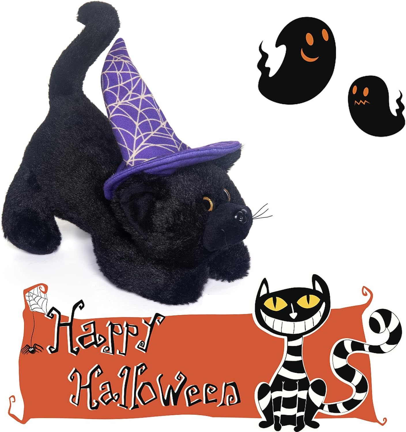 Black Cat Stuffed Animals Soft Plush Lying Cat Toys 10 Inches