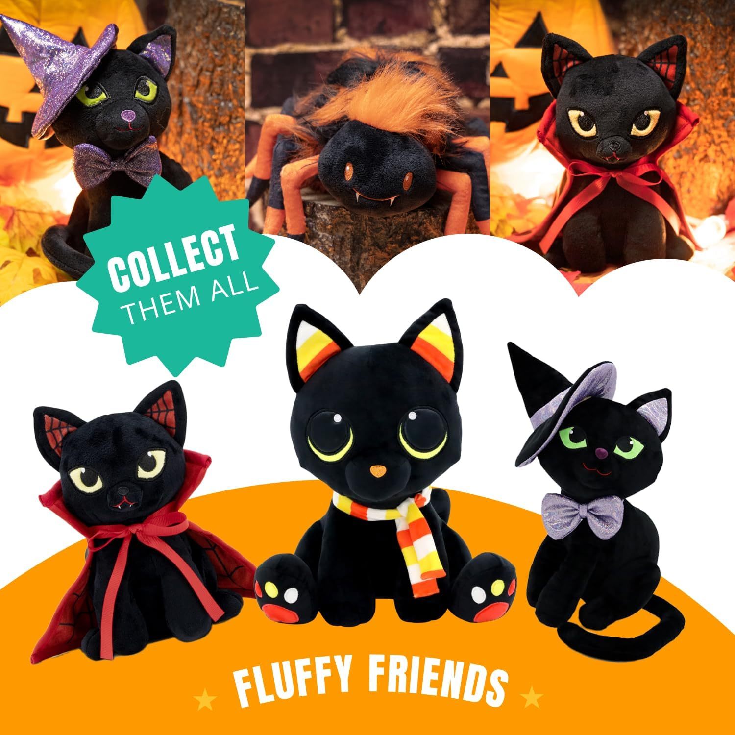 8” Stuffed Black Cat Plush Animal Witch Decorations