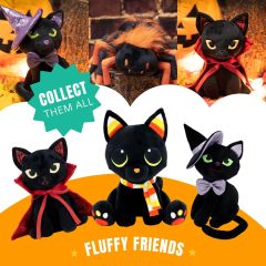 8” Stuffed Black Cat Plush Animal Witch Decorations