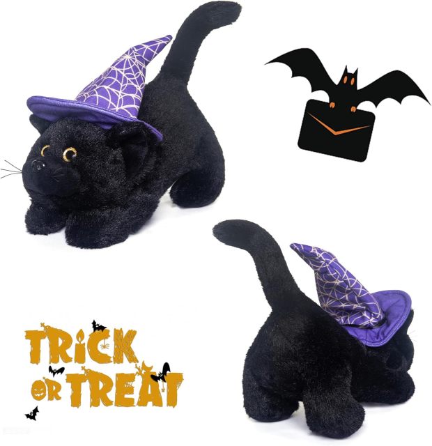 Black Cat Stuffed Animals Soft Plush Lying Cat Toys 10 Inches
