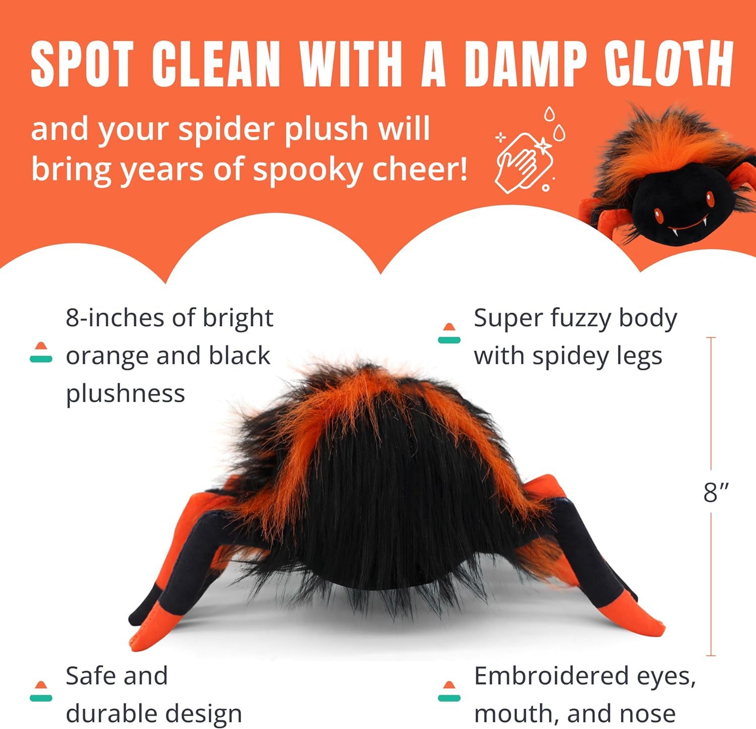 8” Spider Plush Toy Stuffed Animal Halloween Decor