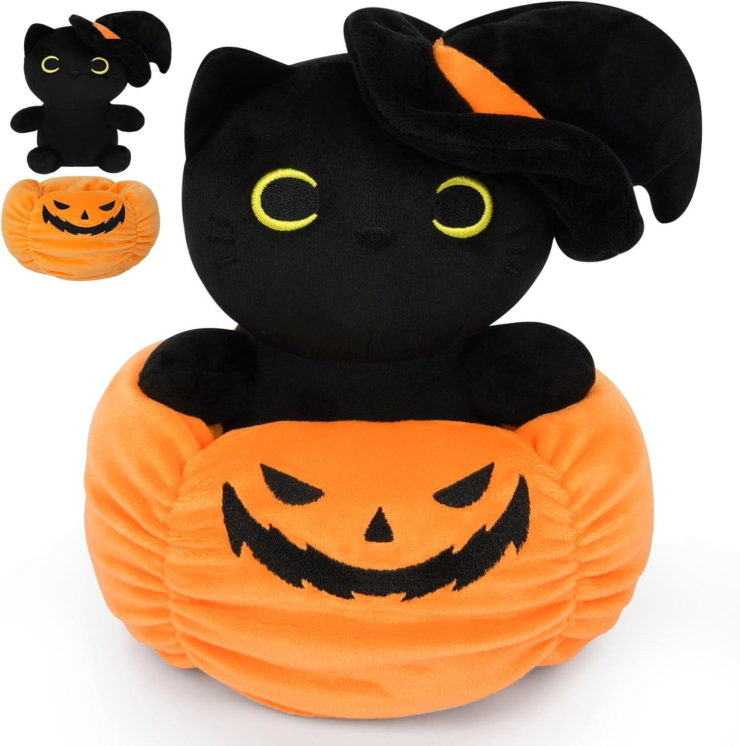 Halloween Plush Black Cat Cute Cat Stuffed Aniamal (Pumpkin)