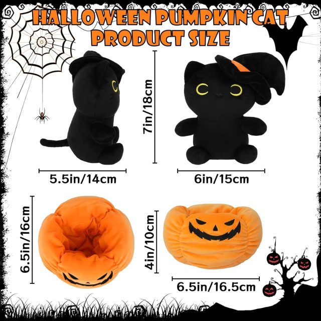 Halloween Plush Black Cat Cute Cat Stuffed Aniamal (Pumpkin)