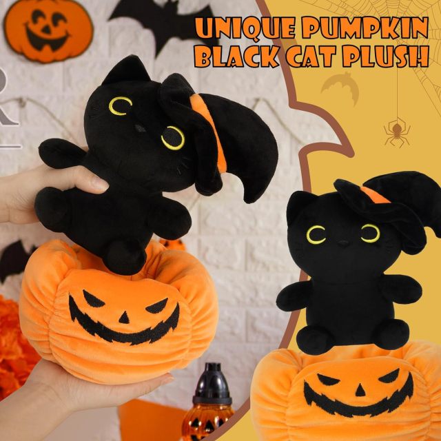 Halloween Plush Black Cat Cute Cat Stuffed Aniamal (Pumpkin)