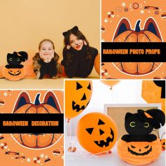 Halloween Plush Black Cat Cute Cat Stuffed Aniamal (Pumpkin)