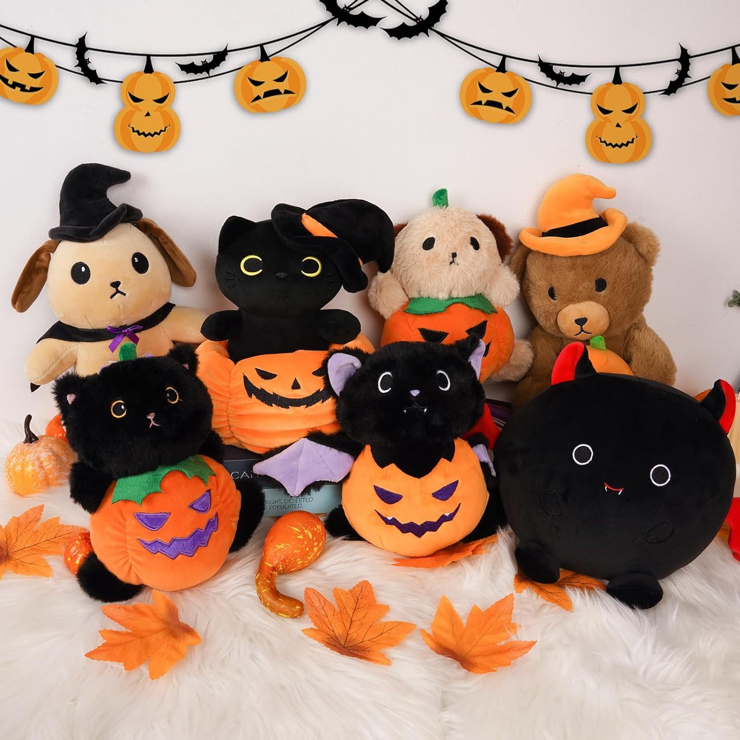 Halloween Plush Black Cat Cute Cat Stuffed Aniamal (Pumpkin)