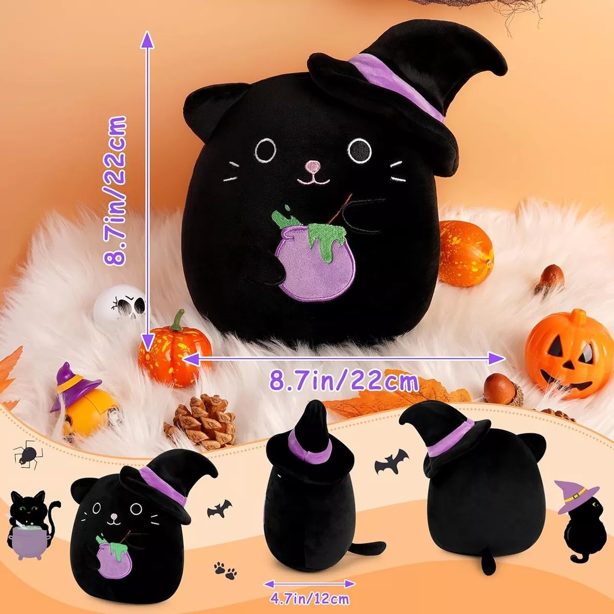 Halloween Black Cat Cat Animals Plush Toy with Witch Hat