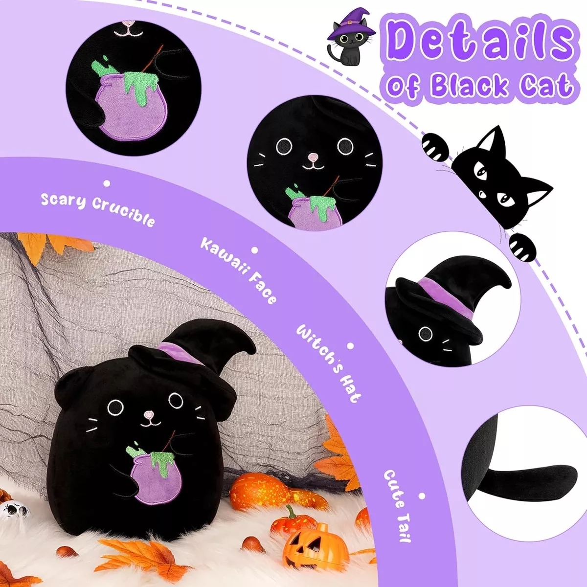 Halloween Black Cat Cat Animals Plush Toy with Witch Hat