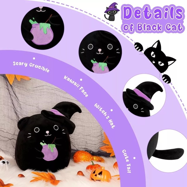 Halloween Black Cat Cat Animals Plush Toy with Witch Hat