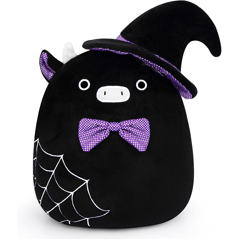 Halloween Witch Plush Pillow Cute Black Cow Stuffed Animal Toy
