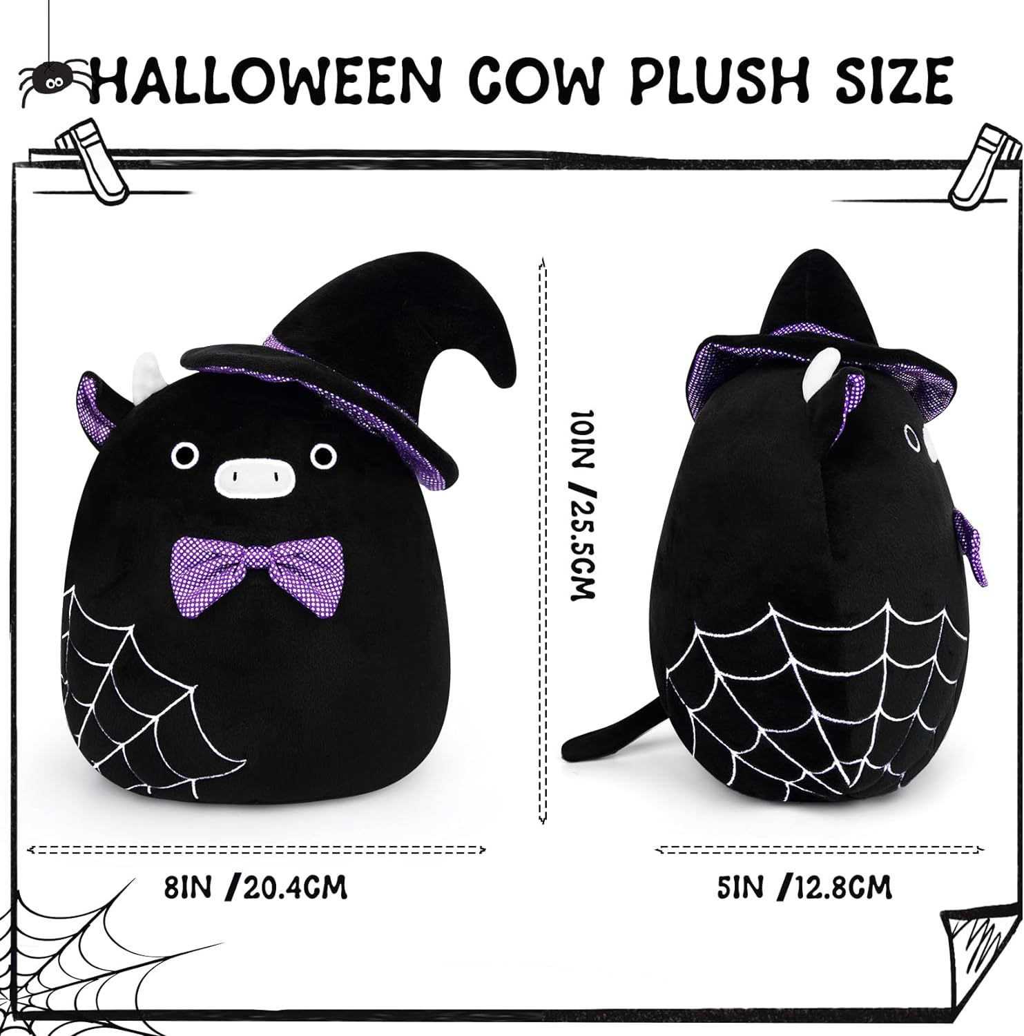 Halloween Witch Plush Pillow Cute Black Cow Stuffed Animal Toy