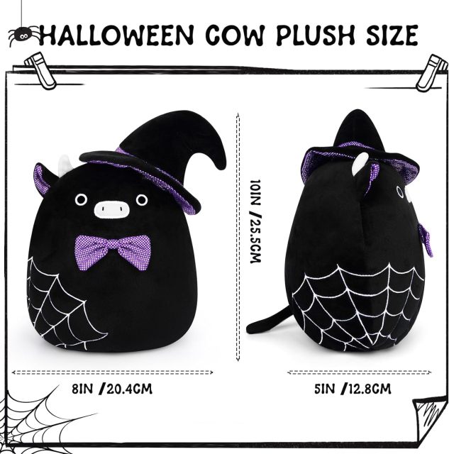 Halloween Witch Plush Pillow Cute Black Cow Stuffed Animal Toy