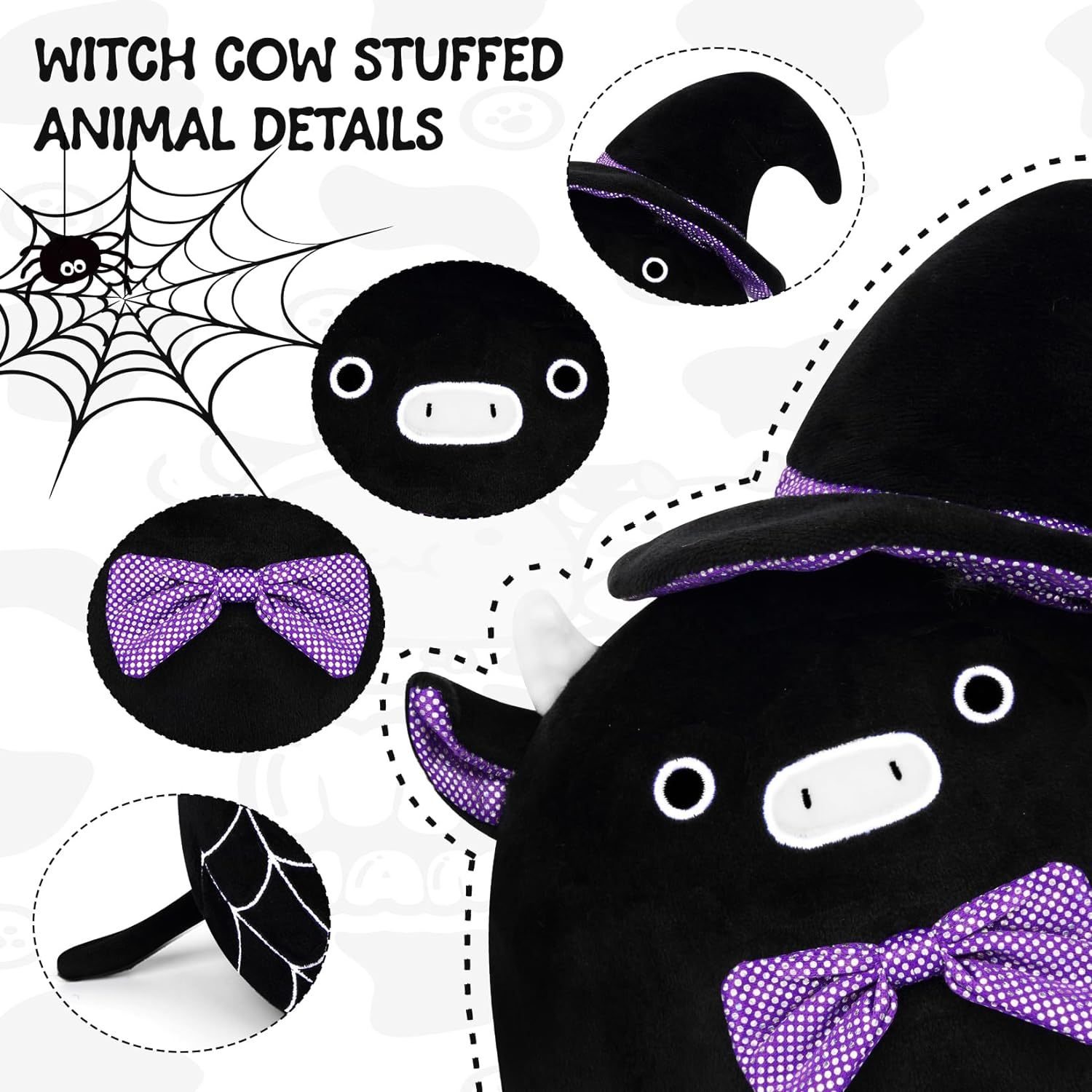 Halloween Witch Plush Pillow Cute Black Cow Stuffed Animal Toy