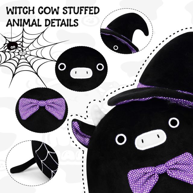 Halloween Witch Plush Pillow Cute Black Cow Stuffed Animal Toy