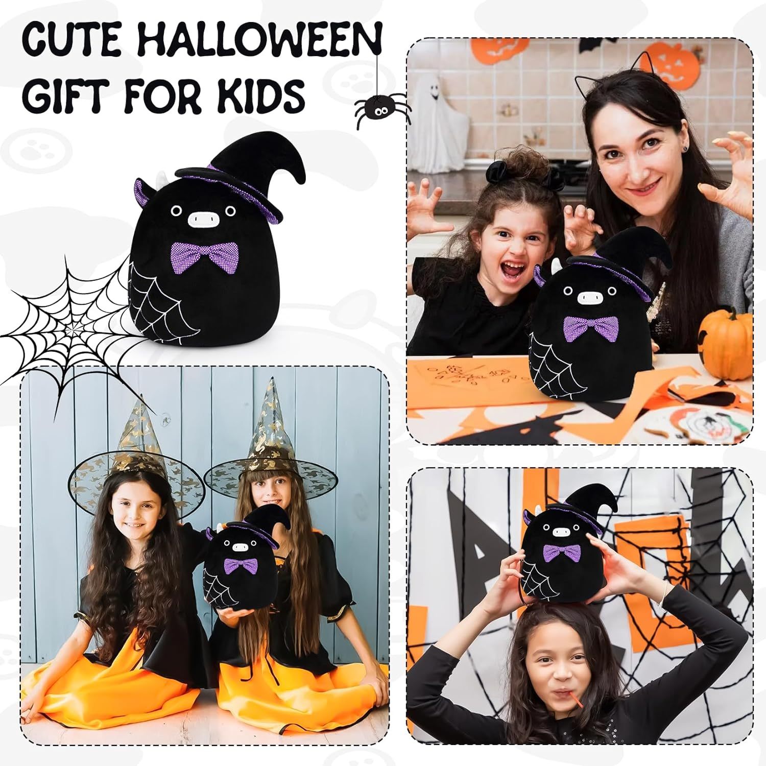 Halloween Witch Plush Pillow Cute Black Cow Stuffed Animal Toy