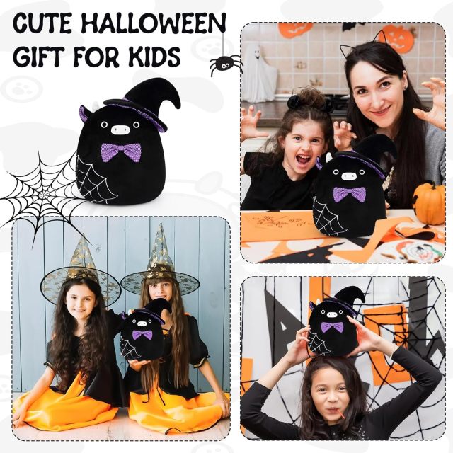 Halloween Witch Plush Pillow Cute Black Cow Stuffed Animal Toy