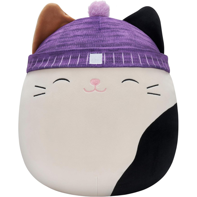 14-Inch Large Ultrasoft Plush Calico Cat with Purple Hat