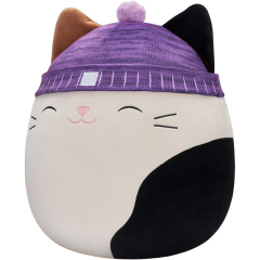 14-Inch Large Ultrasoft Plush Calico Cat with Purple Hat