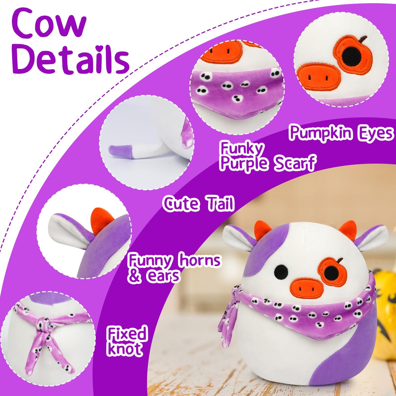 8in Cow Stuffed Animal Halloween Gift for Kids Birthday