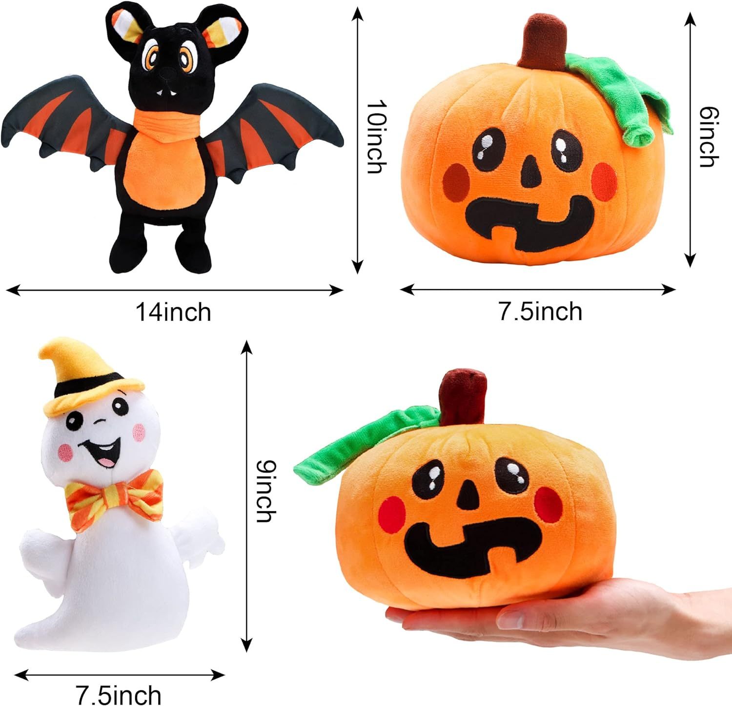 3 Pieces Stuffed Plush Dolls (Ghost, Pumpkin and Bat) Suitable for Party Gifts