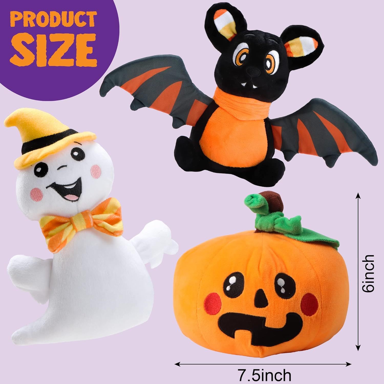 3 Pieces Stuffed Plush Dolls (Ghost, Pumpkin and Bat) Suitable for Party Gifts