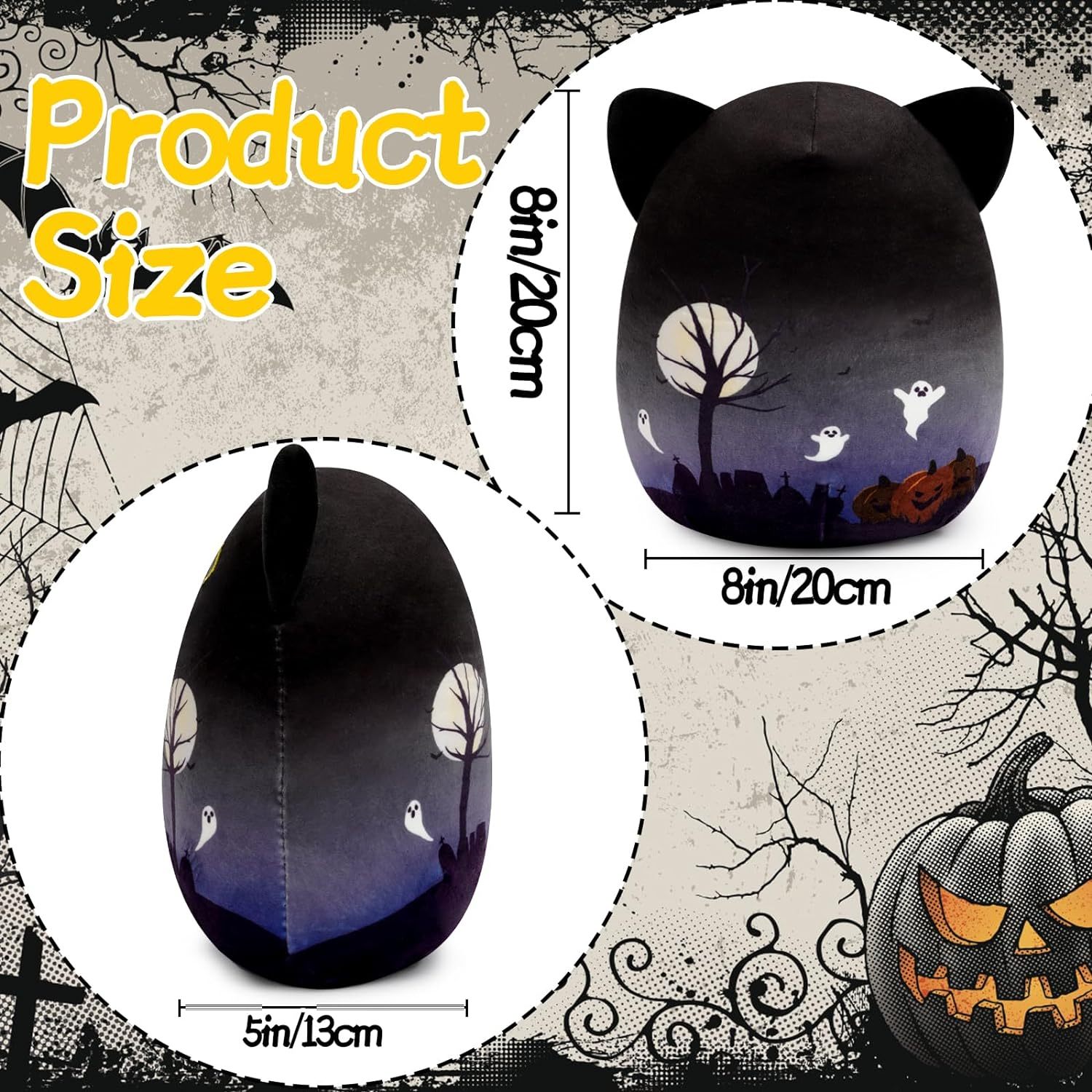 Kawaii Halloween Black Cat Stuffed Animal Soft Stuffed Cat Pillow Doll Gift for Kids