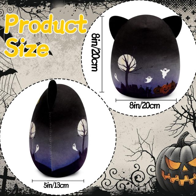 Kawaii Halloween Black Cat Stuffed Animal Soft Stuffed Cat Pillow Doll Gift for Kids