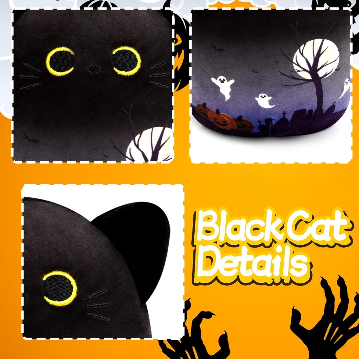 Kawaii Halloween Black Cat Stuffed Animal Soft Stuffed Cat Pillow Doll Gift for Kids