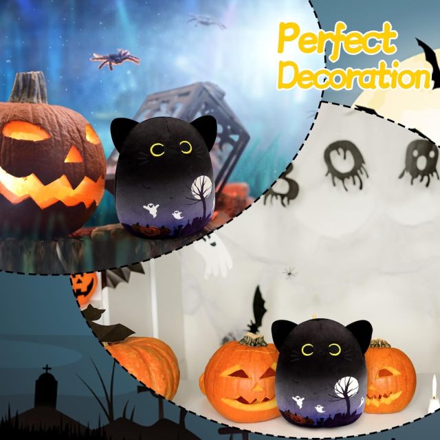 Kawaii Halloween Black Cat Stuffed Animal Soft Stuffed Cat Pillow Doll Gift for Kids