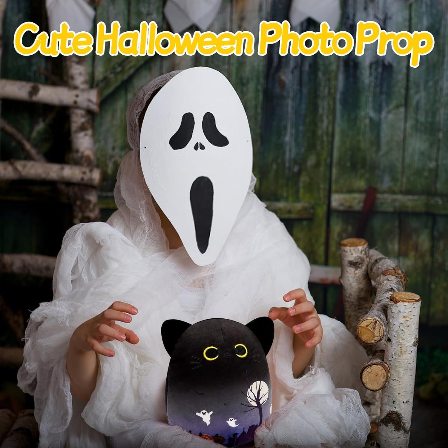 Kawaii Halloween Black Cat Stuffed Animal Soft Stuffed Cat Pillow Doll Gift for Kids
